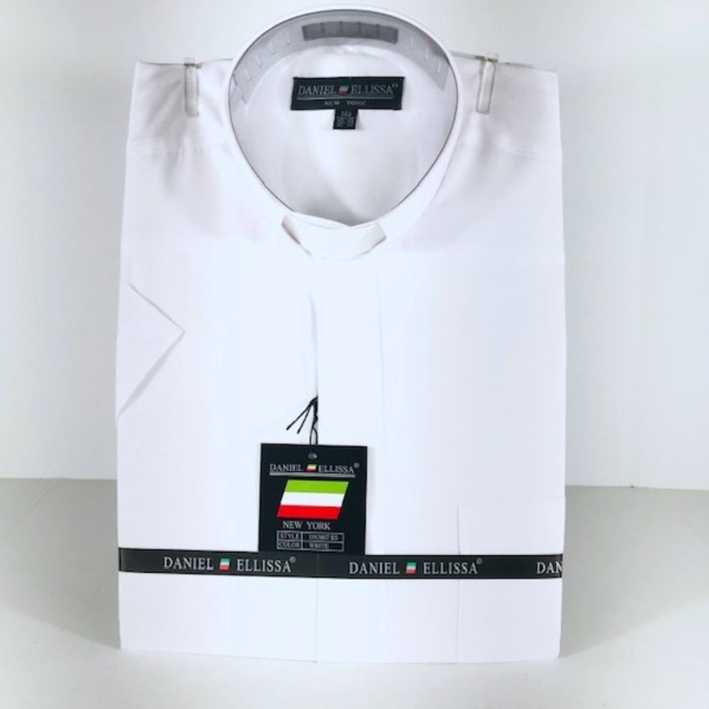 Daniel Ellissa Men's White Clergy Shirt Banded Collar White Tab Sizes 14.5 -22.5